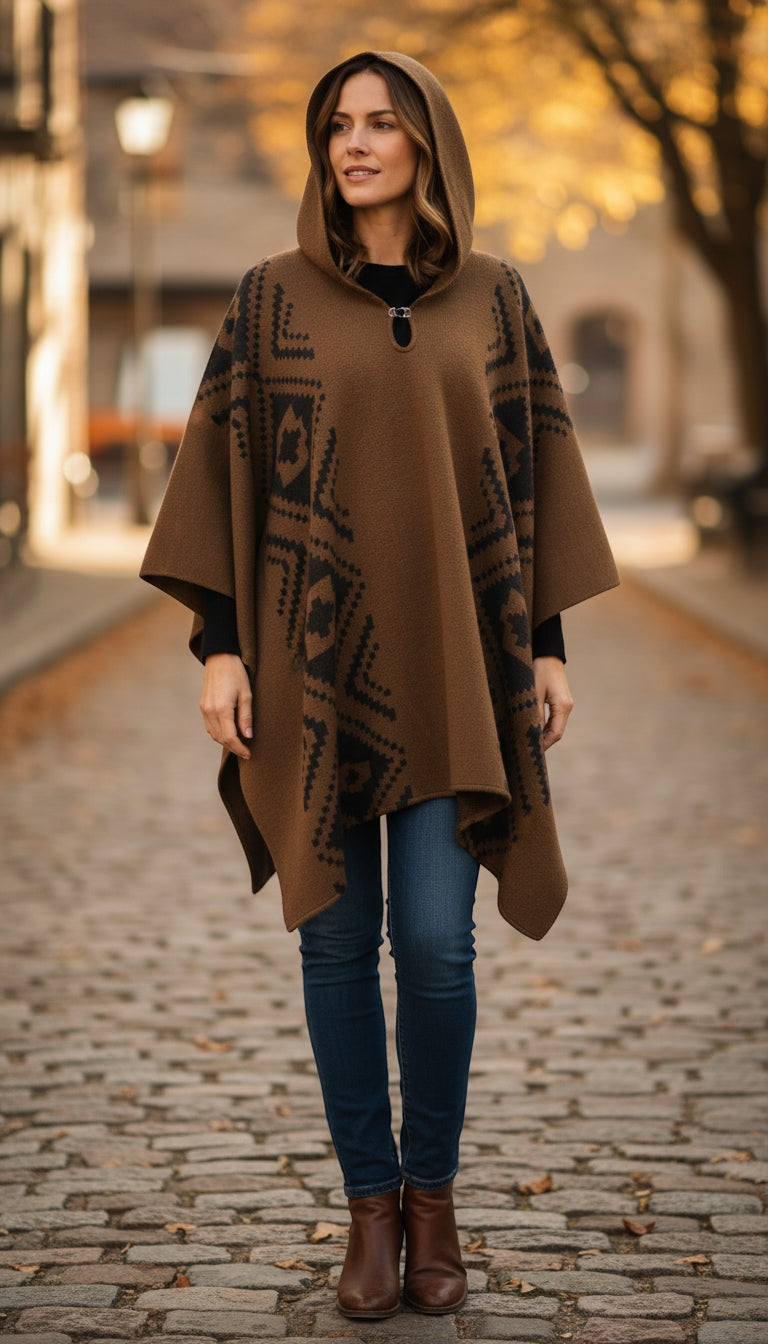 Poncho Étnico Marrón