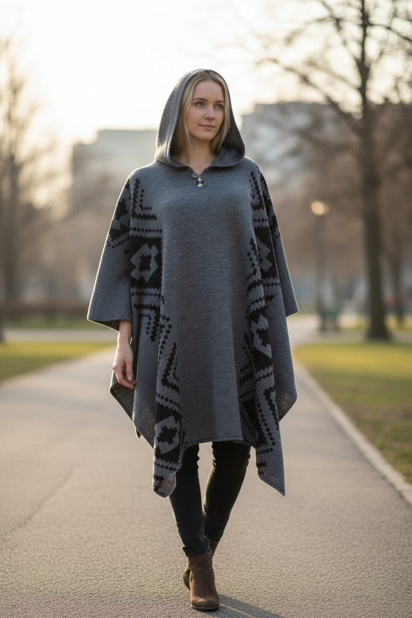 Poncho Étnico Gris