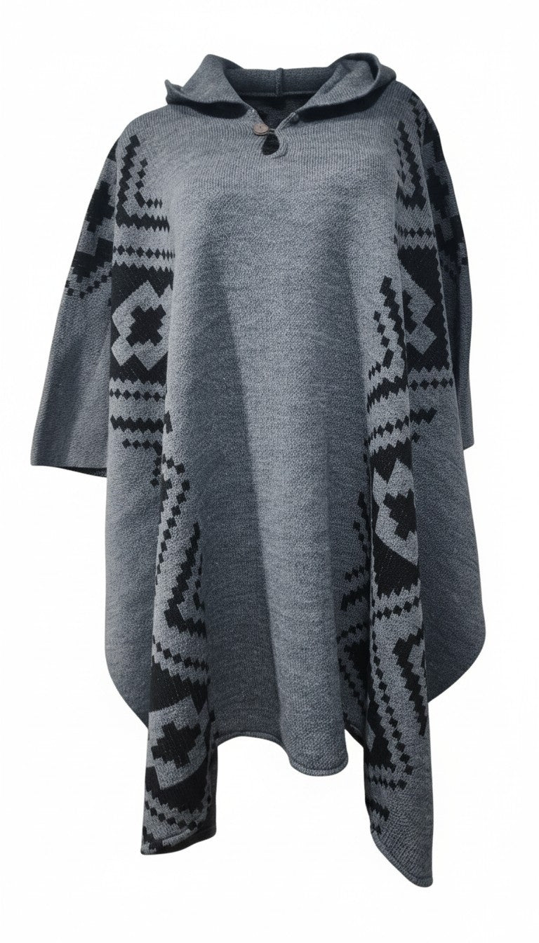 Poncho Étnico Gris
